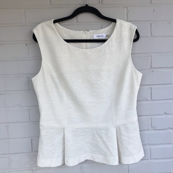 Calvin Klein Tops - Calvin Klein creamy white peplum round neck top